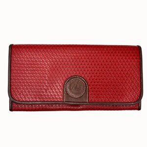 VINTAGE 1983 LIZ CLAIBORNE RAISED LOGO BRICK RED LEATHER WALLET
